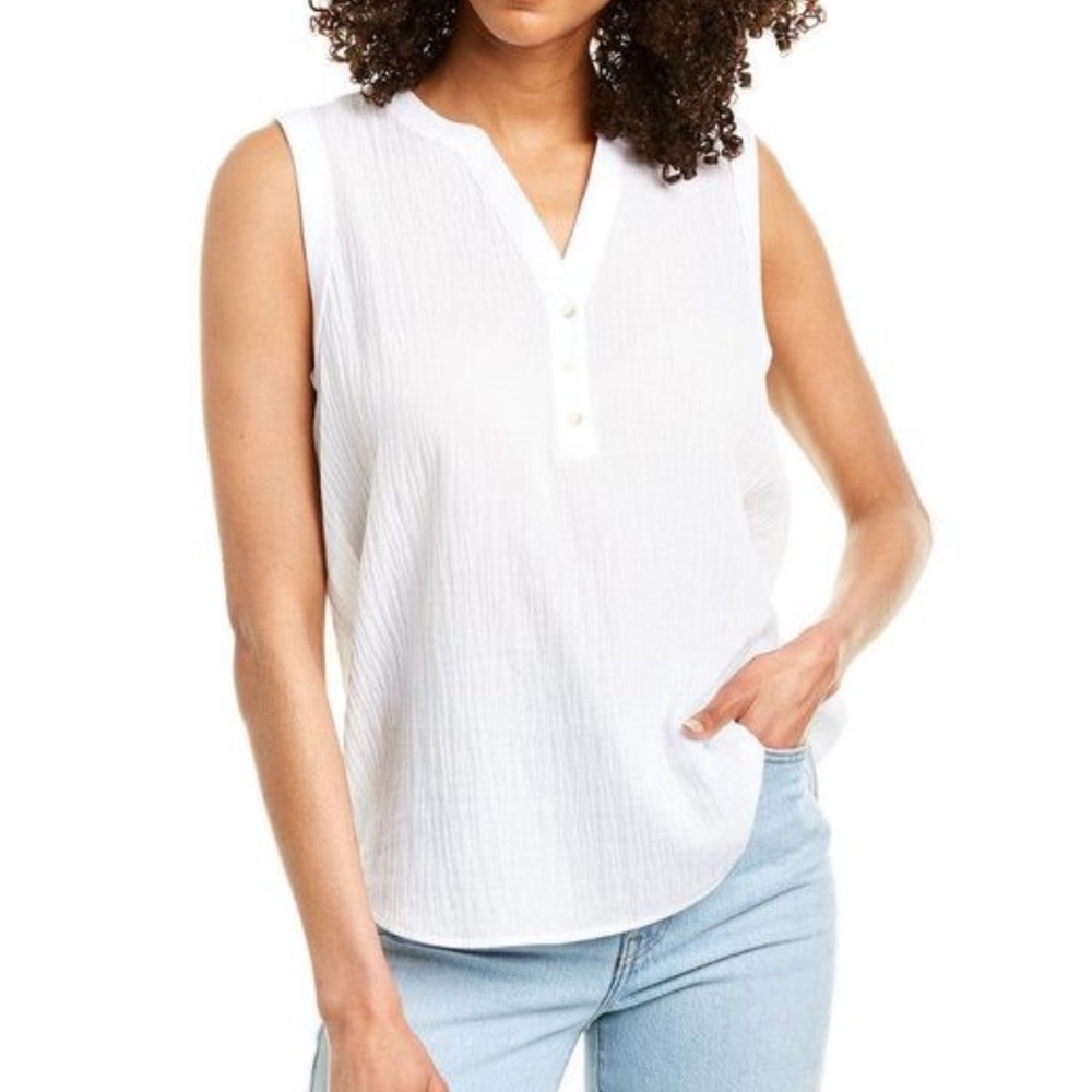 NYDJ SLEEVELESS HENLEY POPOVER OPTIC WHIT